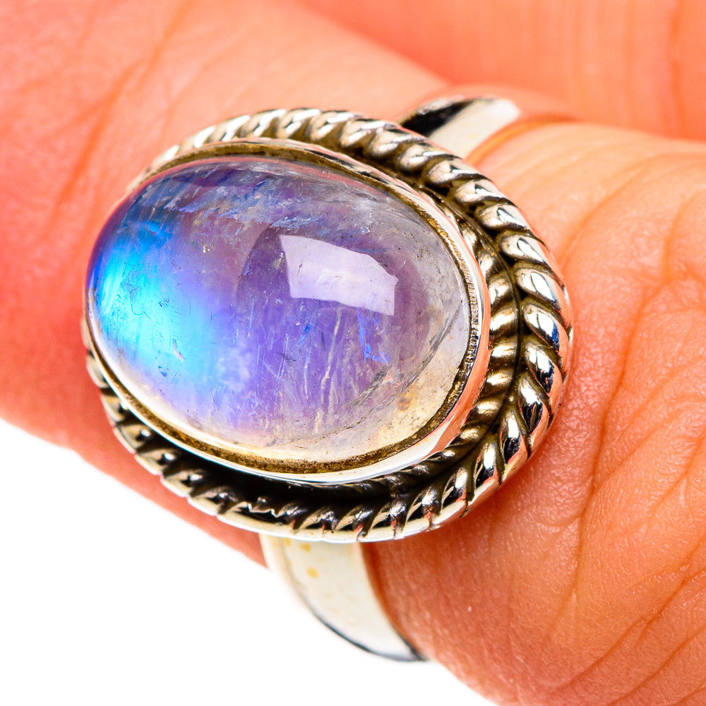 Rainbow Moonstone Rings handcrafted by Ana Silver Co - RING86473