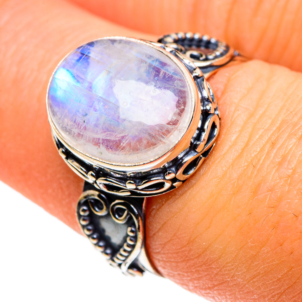 Rainbow Moonstone Rings handcrafted by Ana Silver Co - RING86507