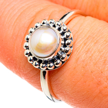 Cultured pearl ring with round pearl and bead halo in 925 sterling silver