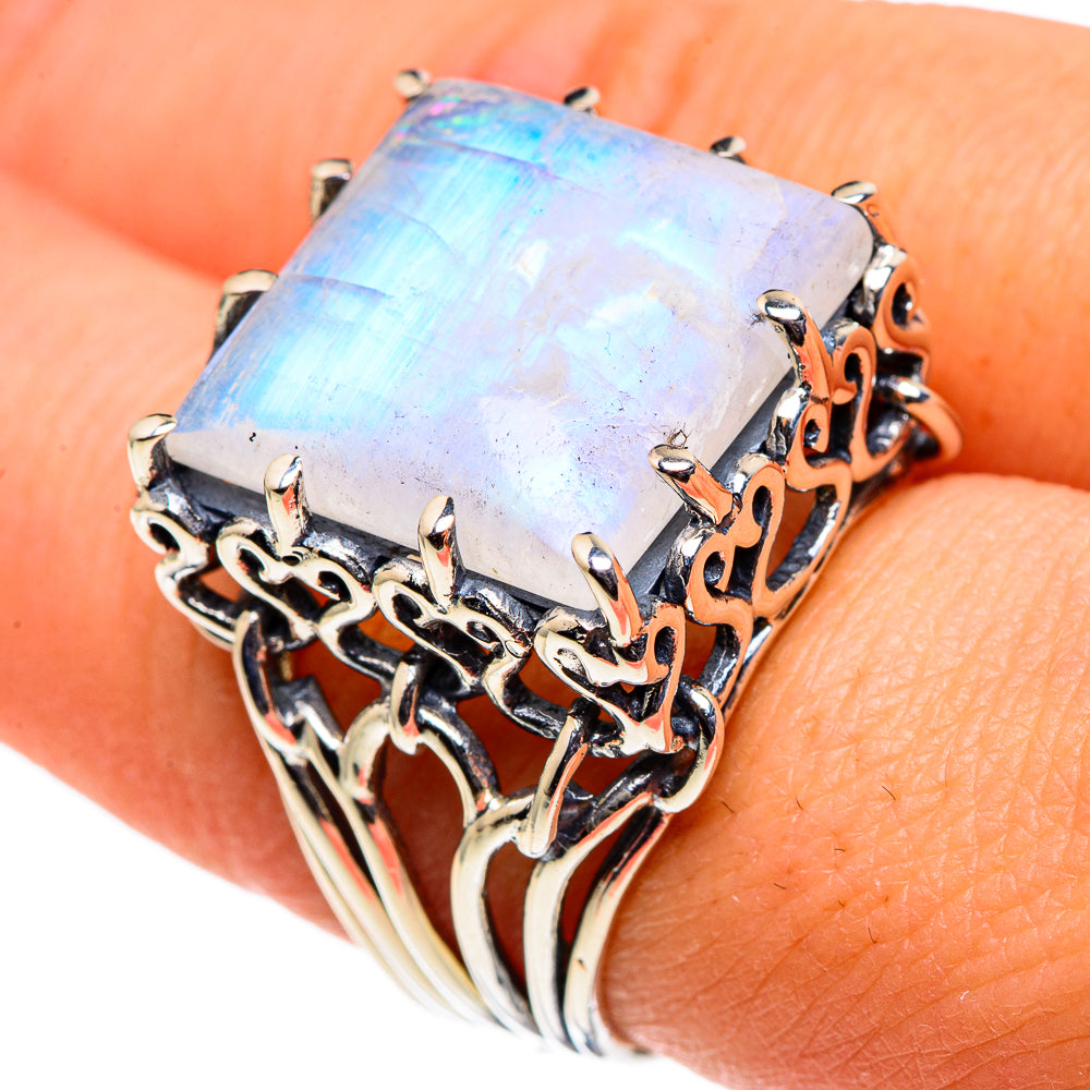 Rainbow Moonstone Rings handcrafted by Ana Silver Co - RING86607