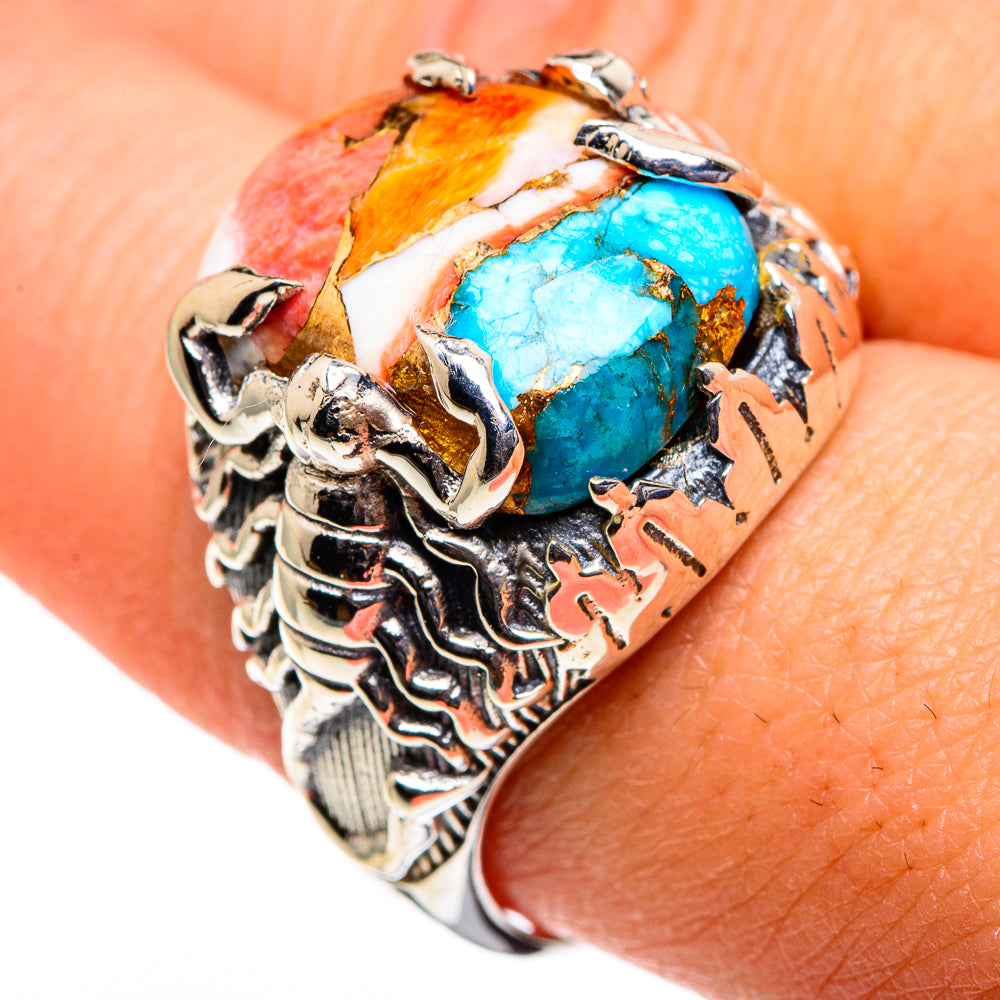 Blue Orange Copper Composite Turquoise Rings handcrafted by Ana Silver Co - RING86610