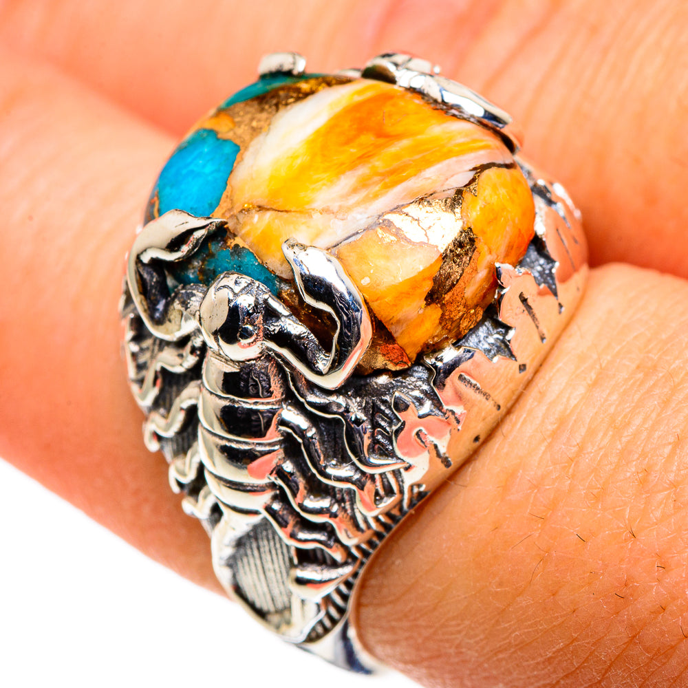 Blue Orange Copper Composite Turquoise Rings handcrafted by Ana Silver Co - RING86645