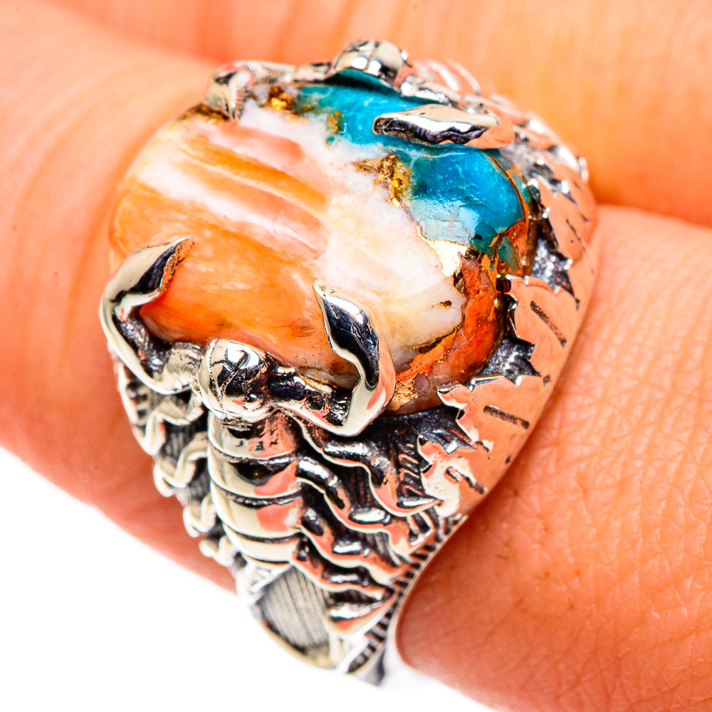 Blue Orange Copper Composite Turquoise Rings handcrafted by Ana Silver Co - RING86679