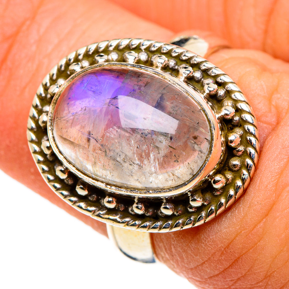 Rainbow Moonstone Rings handcrafted by Ana Silver Co - RING86726