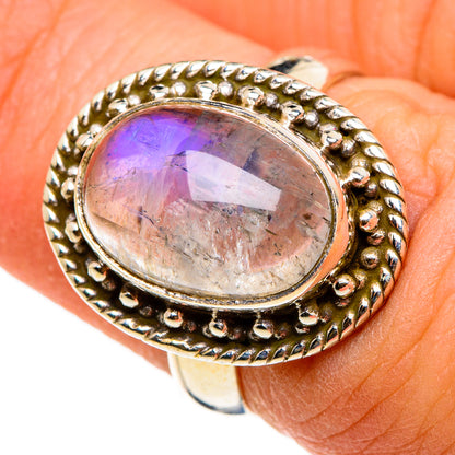 Rainbow Moonstone Rings handcrafted by Ana Silver Co - RING86726