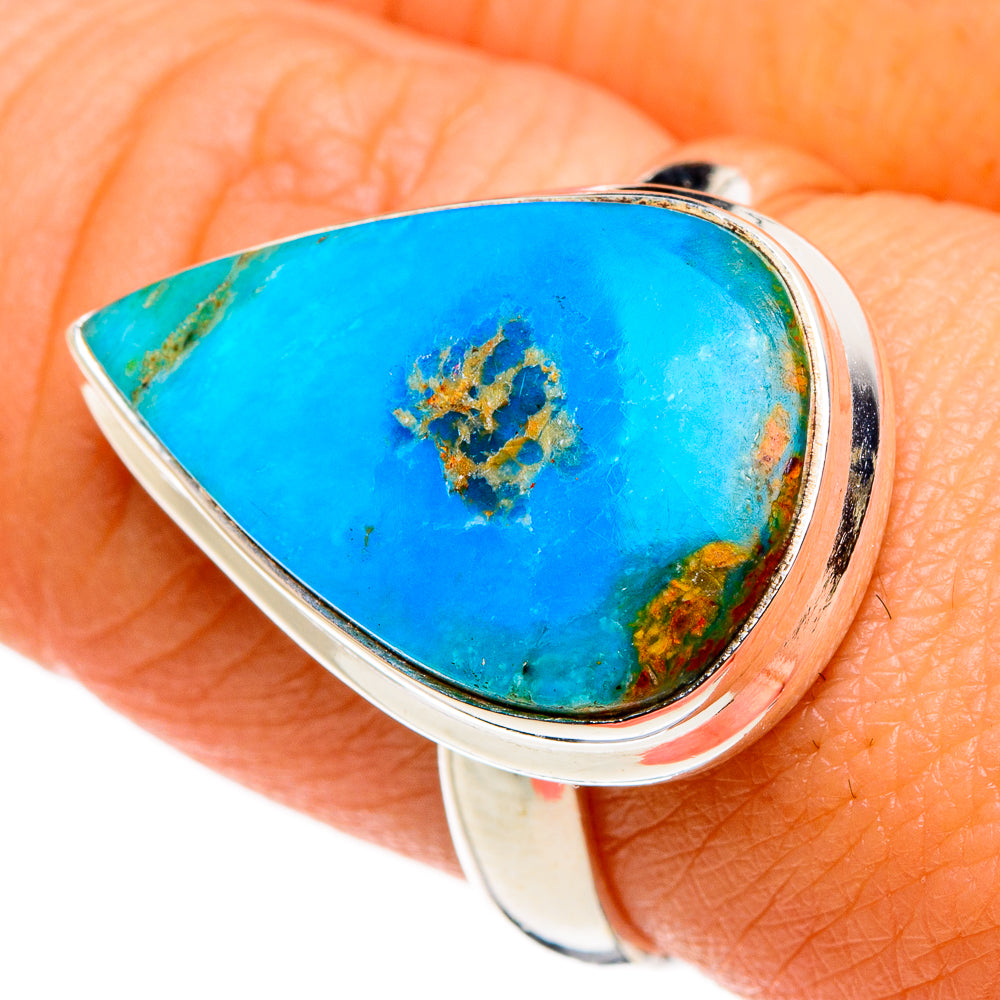 Sterling silver ring with turquoise teardrop opal and gold matrix