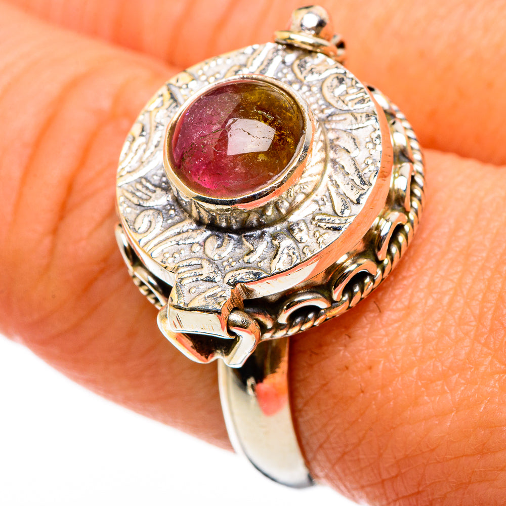 Tourmaline ring in sterling silver with round purple-pink gemstone and twisted sides