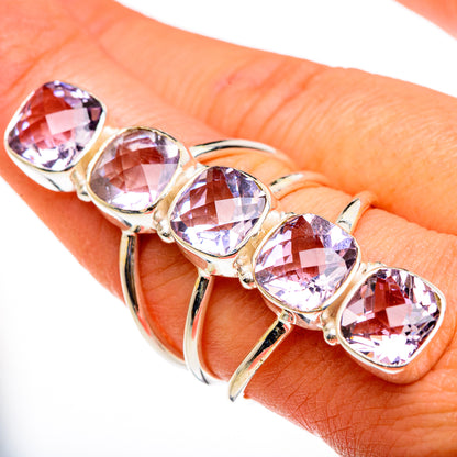 Kunzite faceted oval ring with five light pink stones, 925 sterling silver on finger