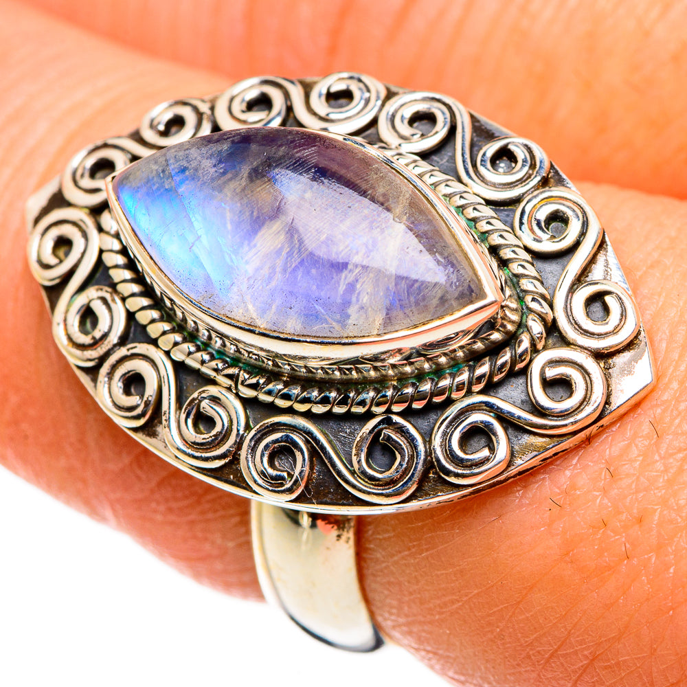 Rainbow Moonstone Rings handcrafted by Ana Silver Co - RING86955