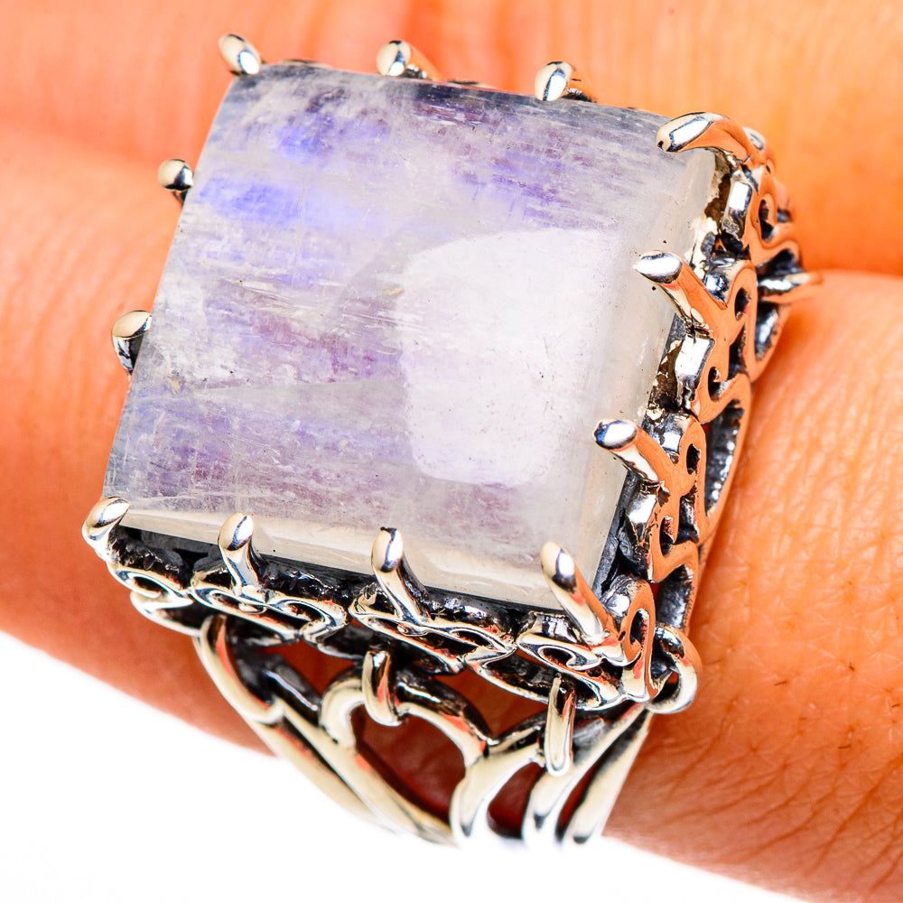 Rainbow Moonstone Rings handcrafted by Ana Silver Co - RING87012