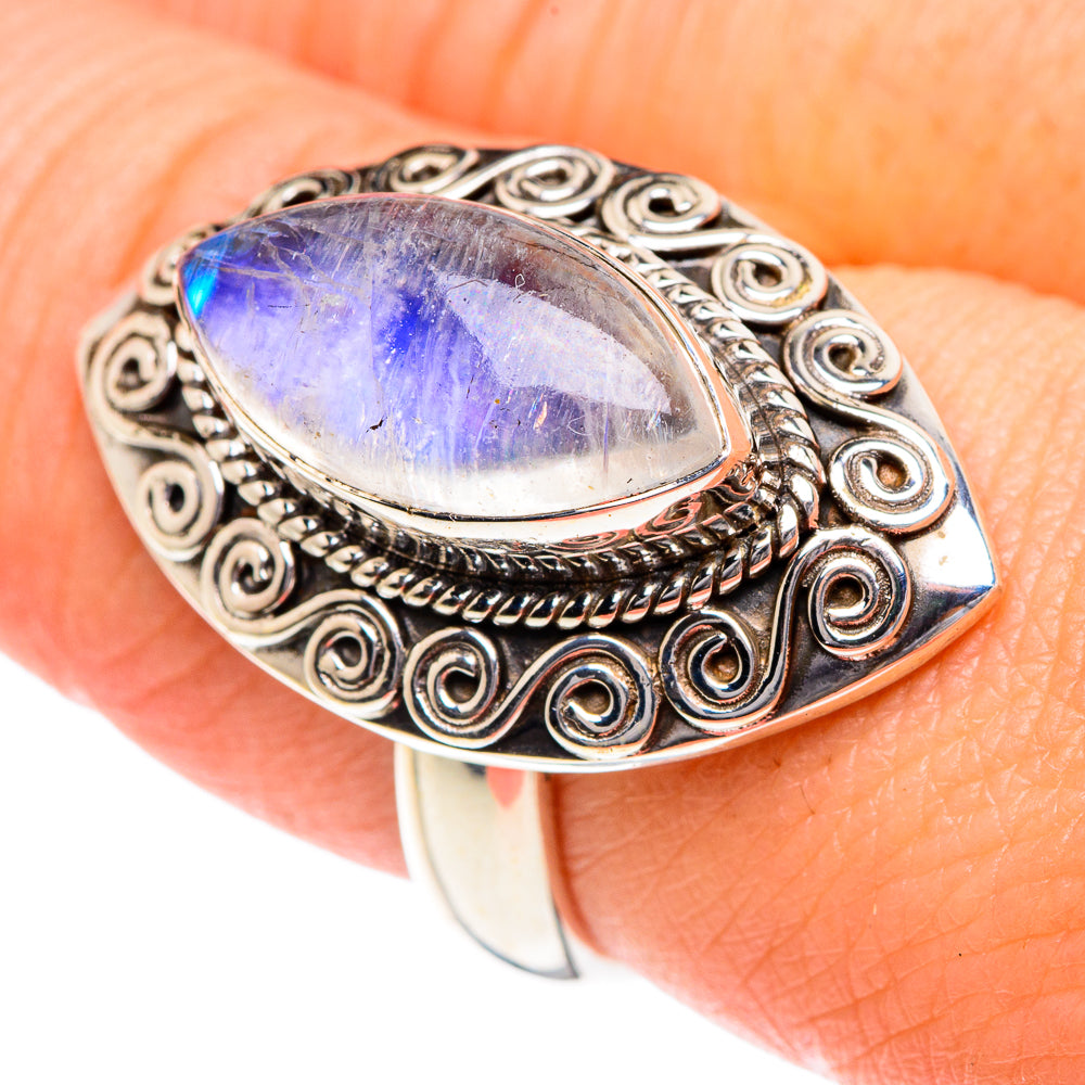 Rainbow Moonstone Rings handcrafted by Ana Silver Co - RING87337