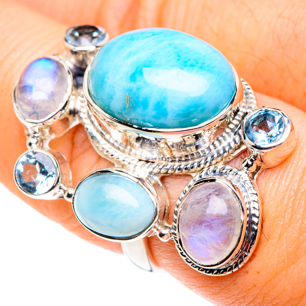 Larimar, Rainbow Moonstone, Blue Topaz Rings handcrafted by Ana Silver Co - RING87348