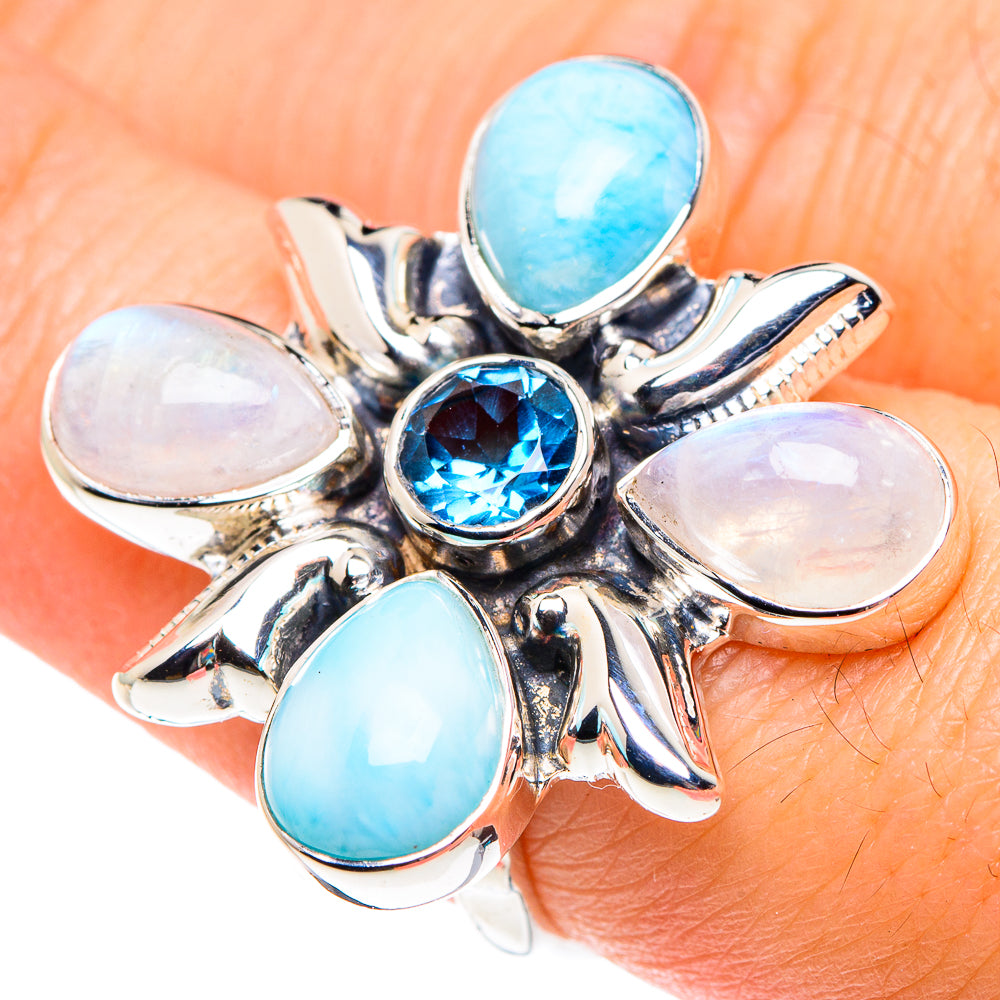 Larimar, Rainbow Moonstone, Blue Topaz Rings handcrafted by Ana Silver Co - RING87353