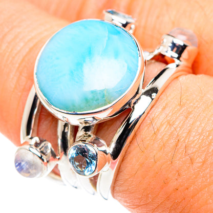 Larimar, Rainbow Moonstone, Blue Topaz Rings handcrafted by Ana Silver Co - RING87359