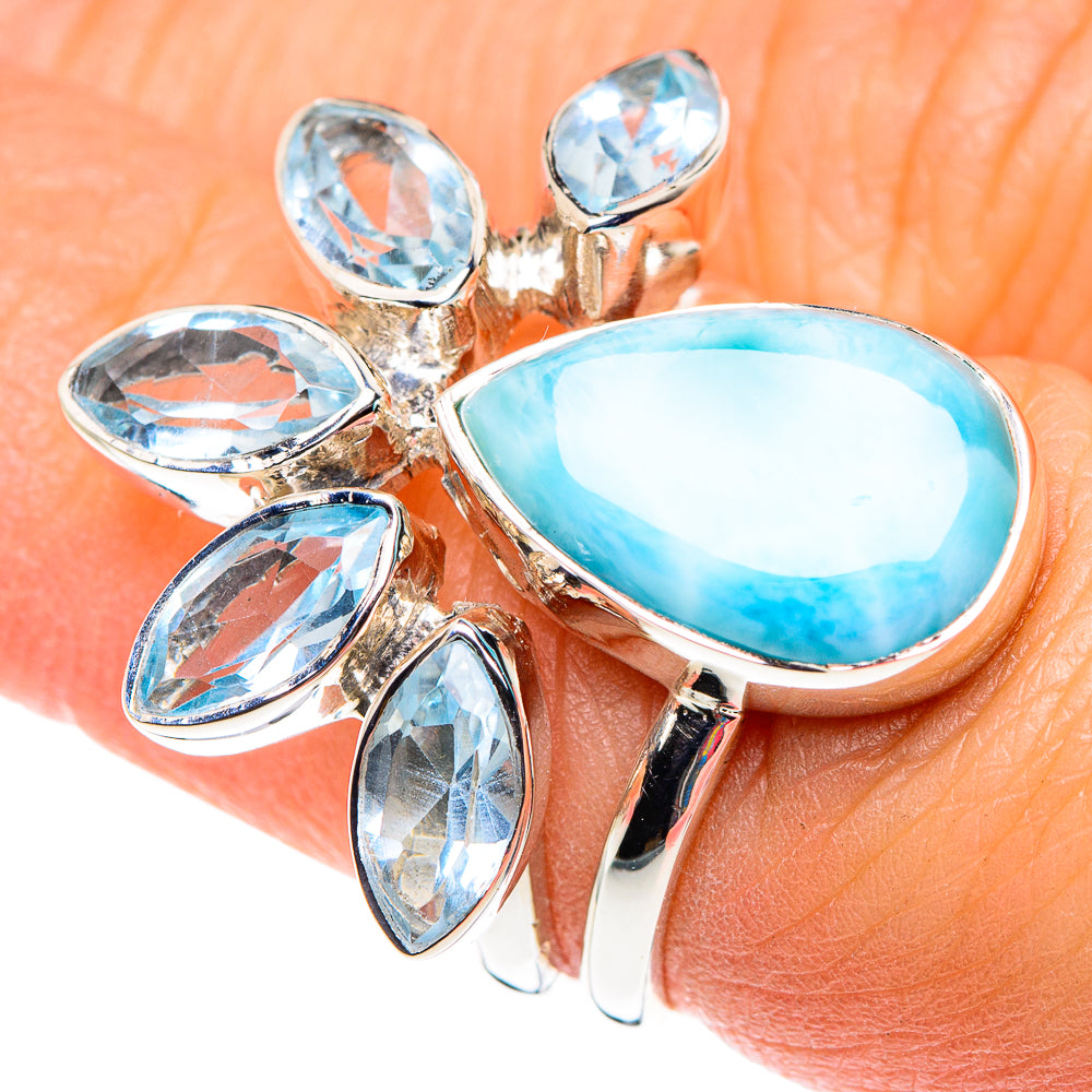 Larimar, Blue Topaz Rings handcrafted by Ana Silver Co - RING87361