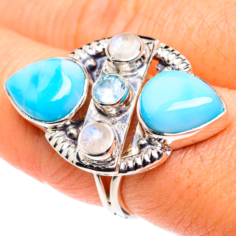 Larimar, Rainbow Moonstone, Blue Topaz Rings handcrafted by Ana Silver Co - RING87366
