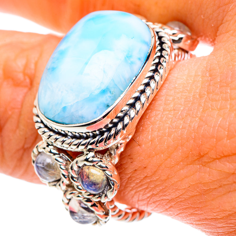 Larimar, Rainbow Moonstone Rings handcrafted by Ana Silver Co - RING87373