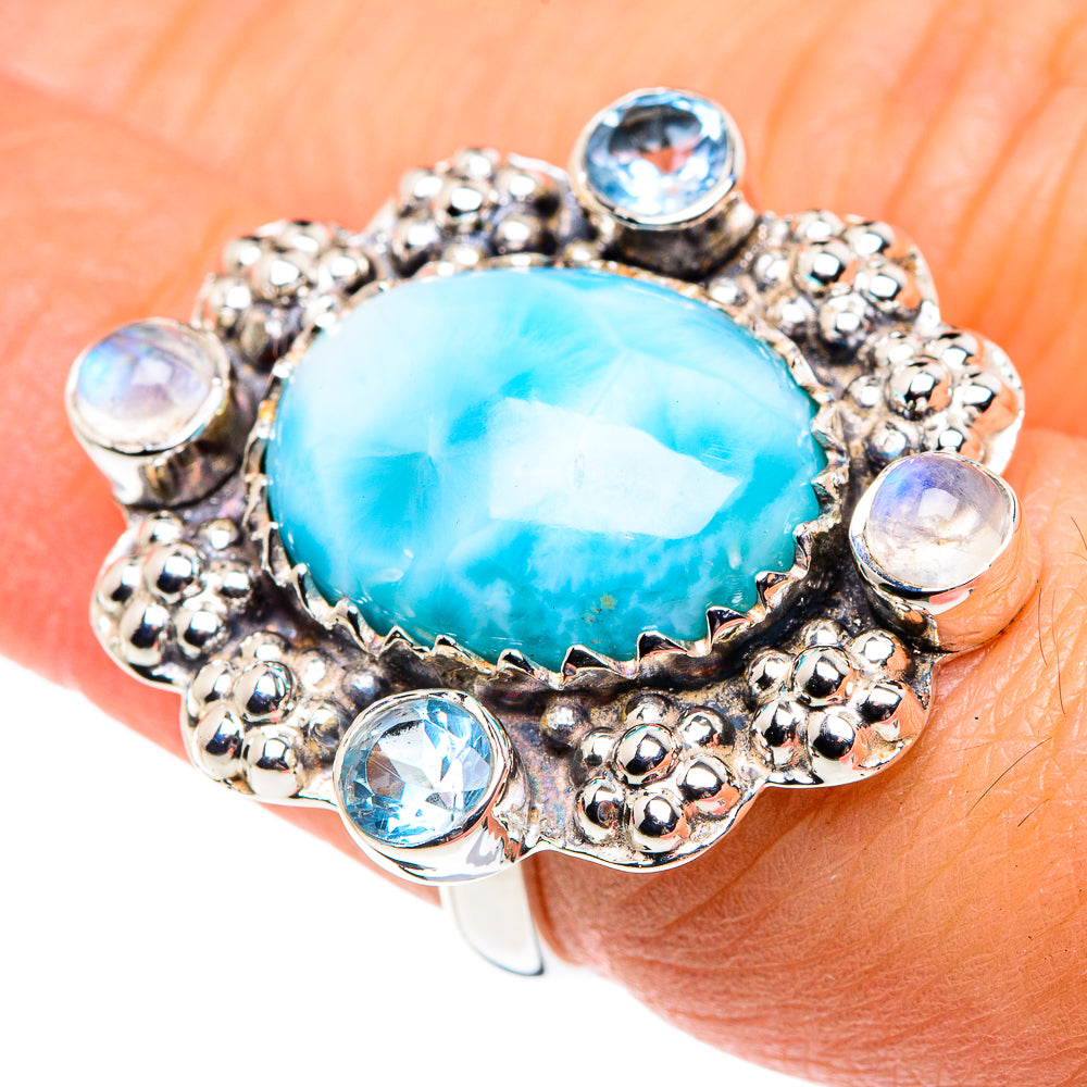 Larimar, Rainbow Moonstone, Blue Topaz Rings handcrafted by Ana Silver Co - RING87376