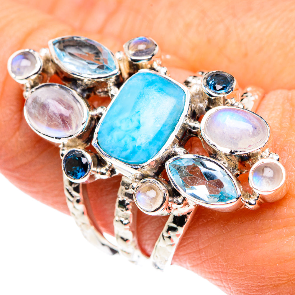 Larimar, Rainbow Moonstone, Blue Topaz Rings handcrafted by Ana Silver Co - RING87398
