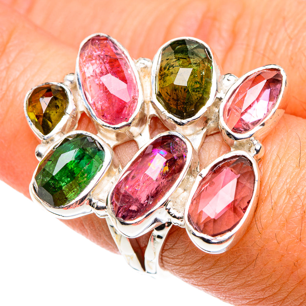 Pink Tourmaline, Green Tourmaline Rings handcrafted by Ana Silver Co - RING87411