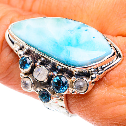 Larimar, Rainbow Moonstone, Blue Quartz Rings handcrafted by Ana Silver Co - RING87419