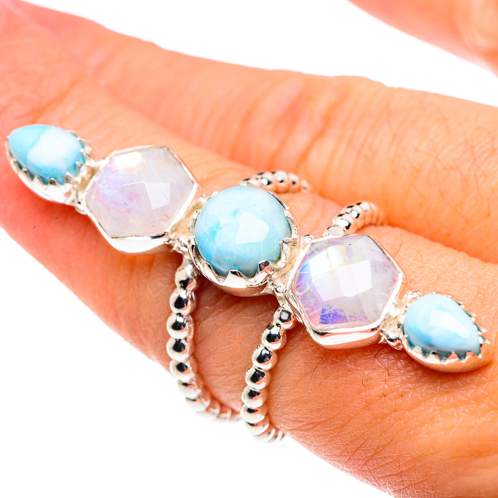 Larimar, Rainbow Moonstone Rings handcrafted by Ana Silver Co - RING87425