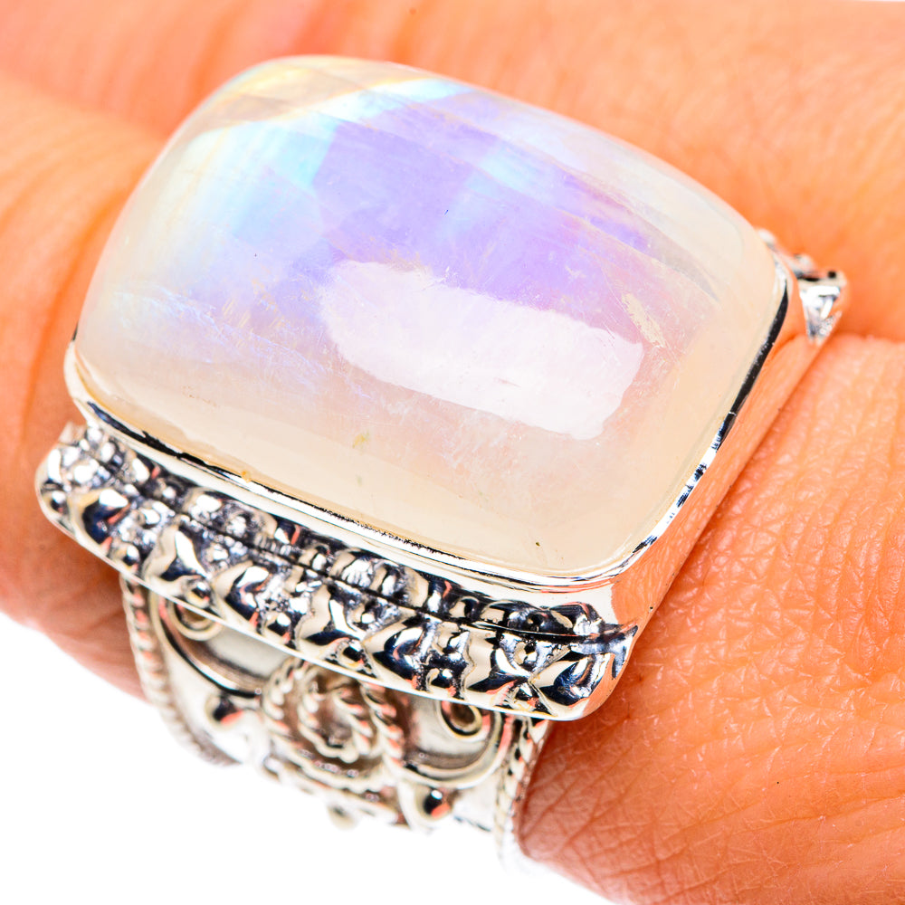 Rainbow Moonstone Rings handcrafted by Ana Silver Co - RING87432