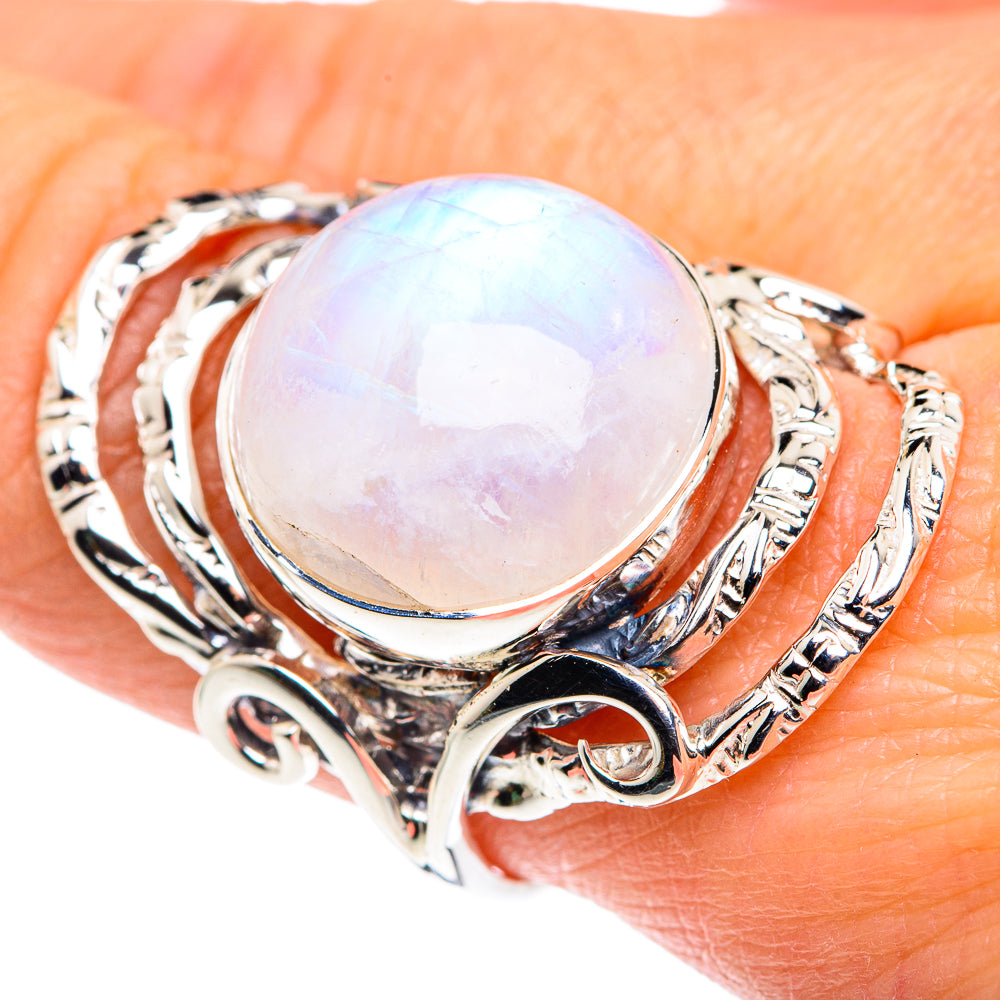Rainbow Moonstone Rings handcrafted by Ana Silver Co - RING87433