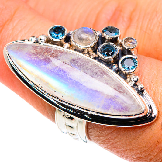 Rainbow Moonstone, Blue Quartz Rings handcrafted by Ana Silver Co - RING87434