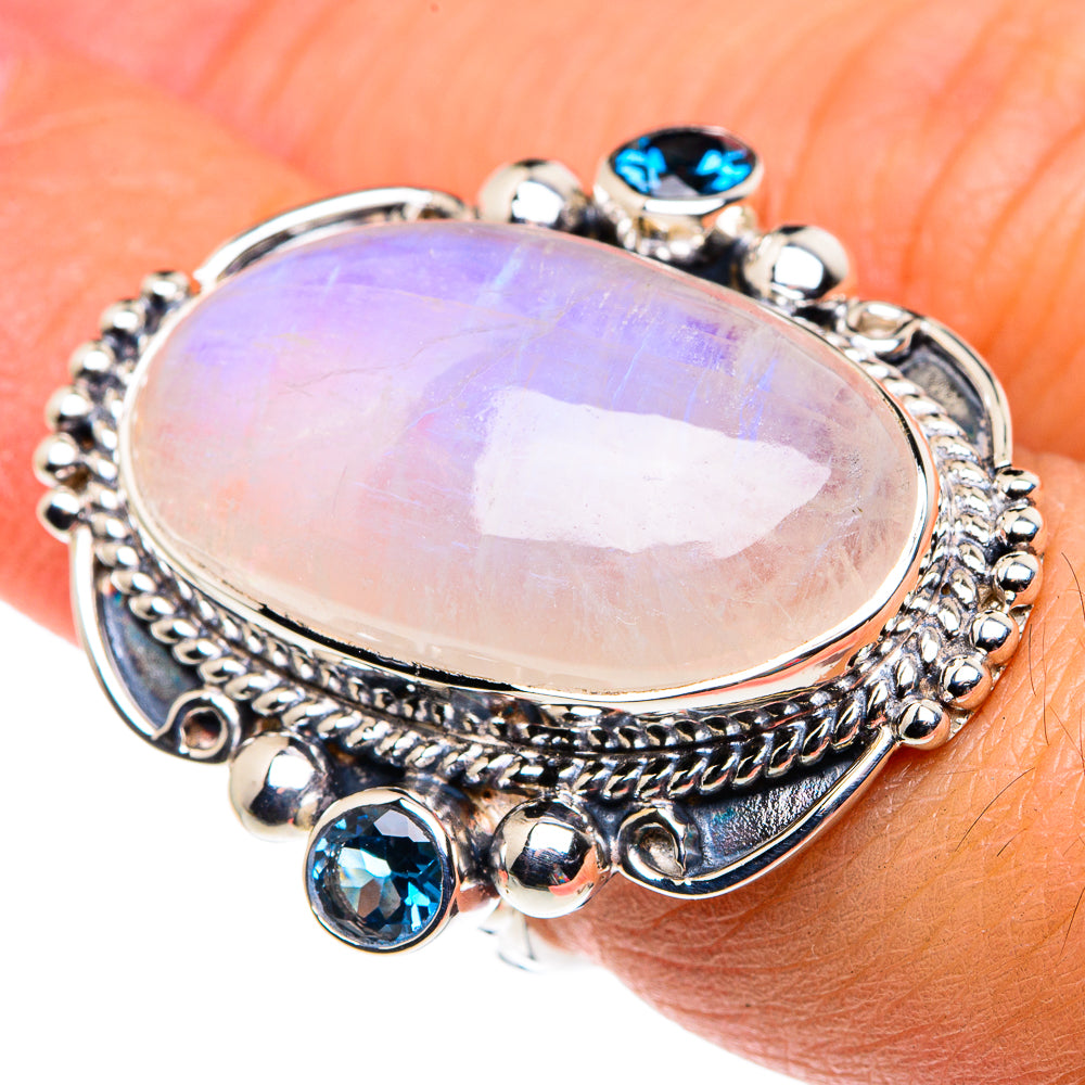 Rainbow Moonstone, Blue Quartz Rings handcrafted by Ana Silver Co - RING87436