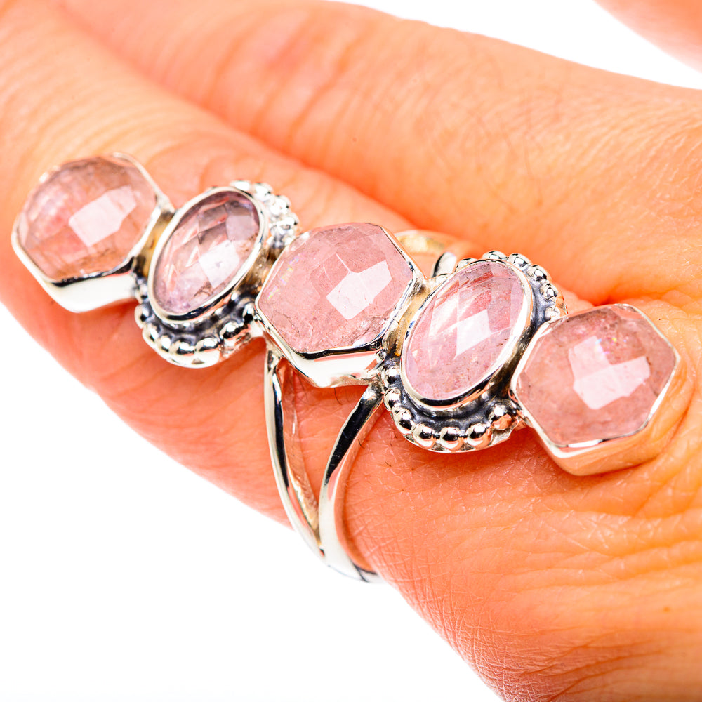 Rose quartz gemstone sterling silver ring with oval and marquise stones
