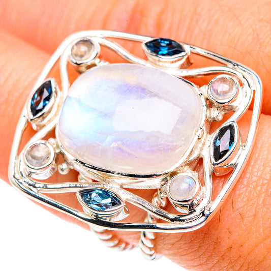 Rainbow Moonstone, Blue Quartz Rings handcrafted by Ana Silver Co - RING87457