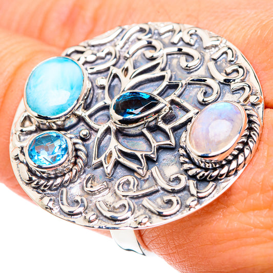 Larimar, Rainbow Moonstone, Blue Quartz Rings handcrafted by Ana Silver Co - RING87462