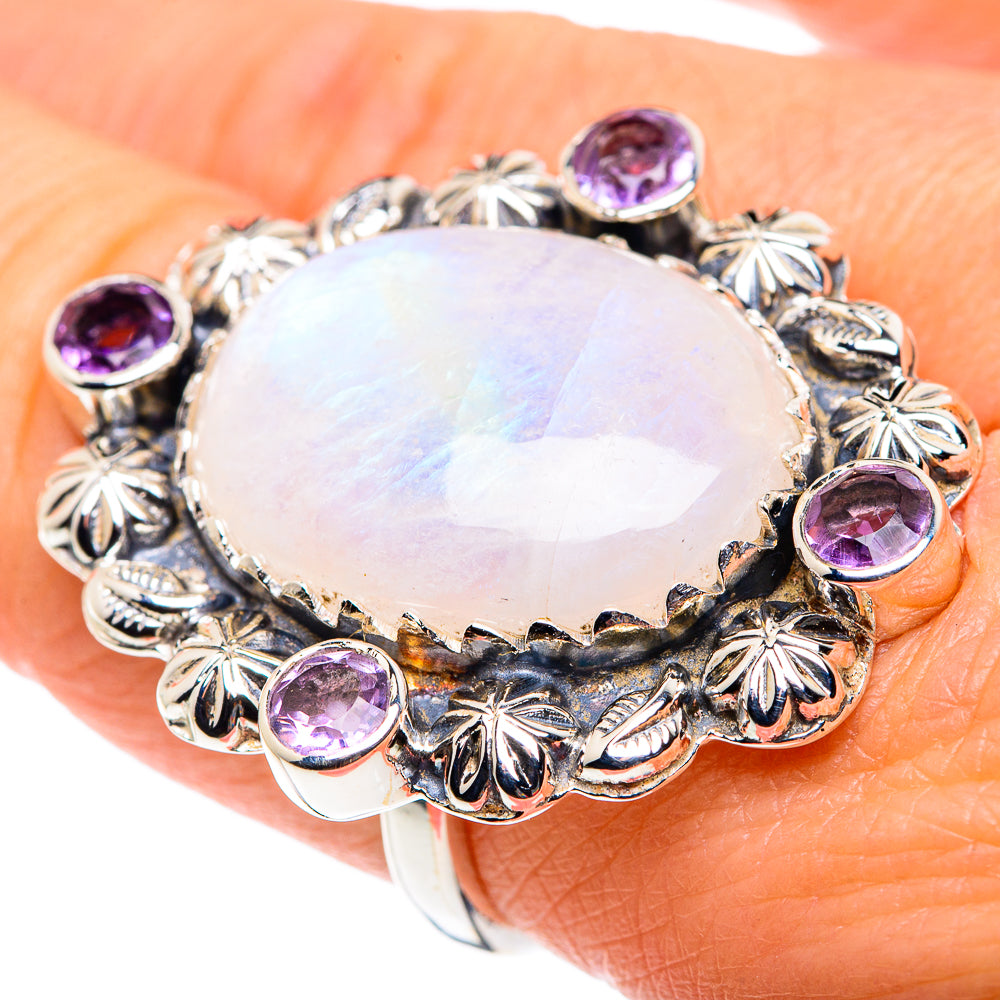 Rainbow Moonstone, Amethyst Rings handcrafted by Ana Silver Co - RING87476