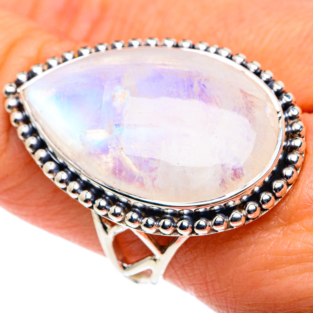 Rainbow Moonstone Rings handcrafted by Ana Silver Co - RING87477