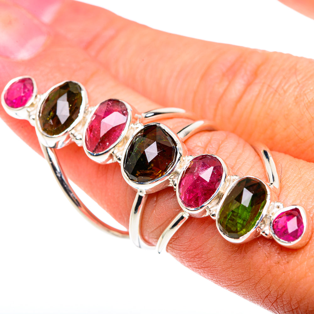 Pink Tourmaline, Green Tourmaline Rings handcrafted by Ana Silver Co - RING87480