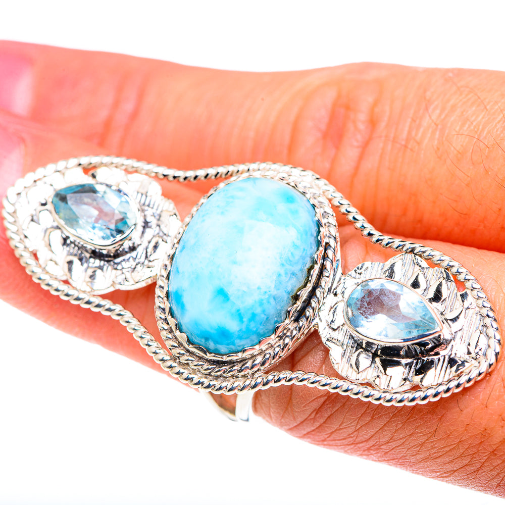 Larimar, Blue Topaz Rings handcrafted by Ana Silver Co - RING87486