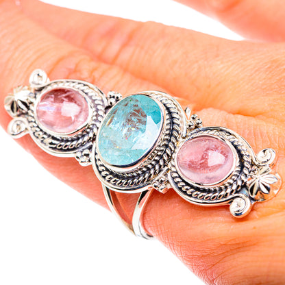 Aquamarine, Pink Tourmaline Rings handcrafted by Ana Silver Co - RING87498