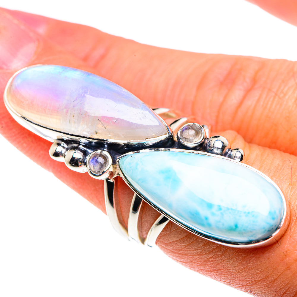 Larimar, Rainbow Moonstone Rings handcrafted by Ana Silver Co - RING87500