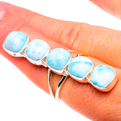 Larimar gemstone sterling silver ring with five oval blue stones in bezels