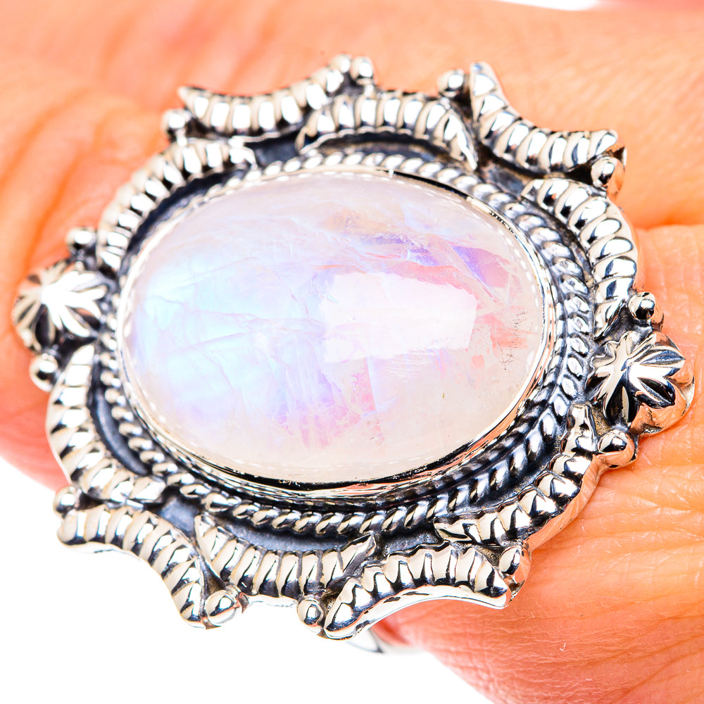 Rainbow Moonstone Rings handcrafted by Ana Silver Co - RING87507
