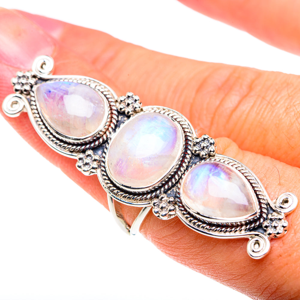 Rainbow Moonstone Rings handcrafted by Ana Silver Co - RING87511
