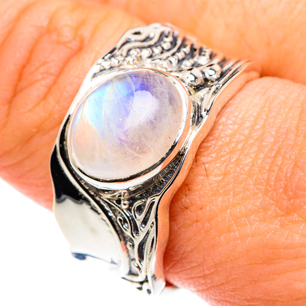 Rainbow Moonstone Rings handcrafted by Ana Silver Co - RING87584