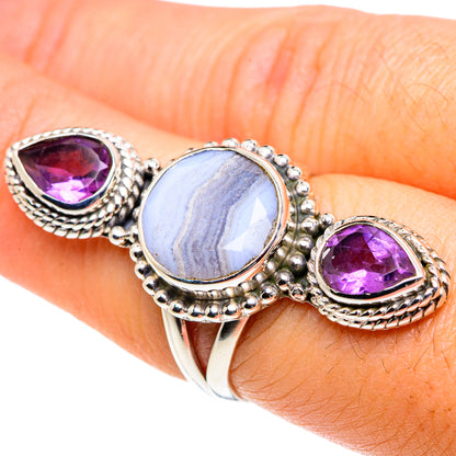 Blue Lace Agate Rings handcrafted by Ana Silver Co - RING87665