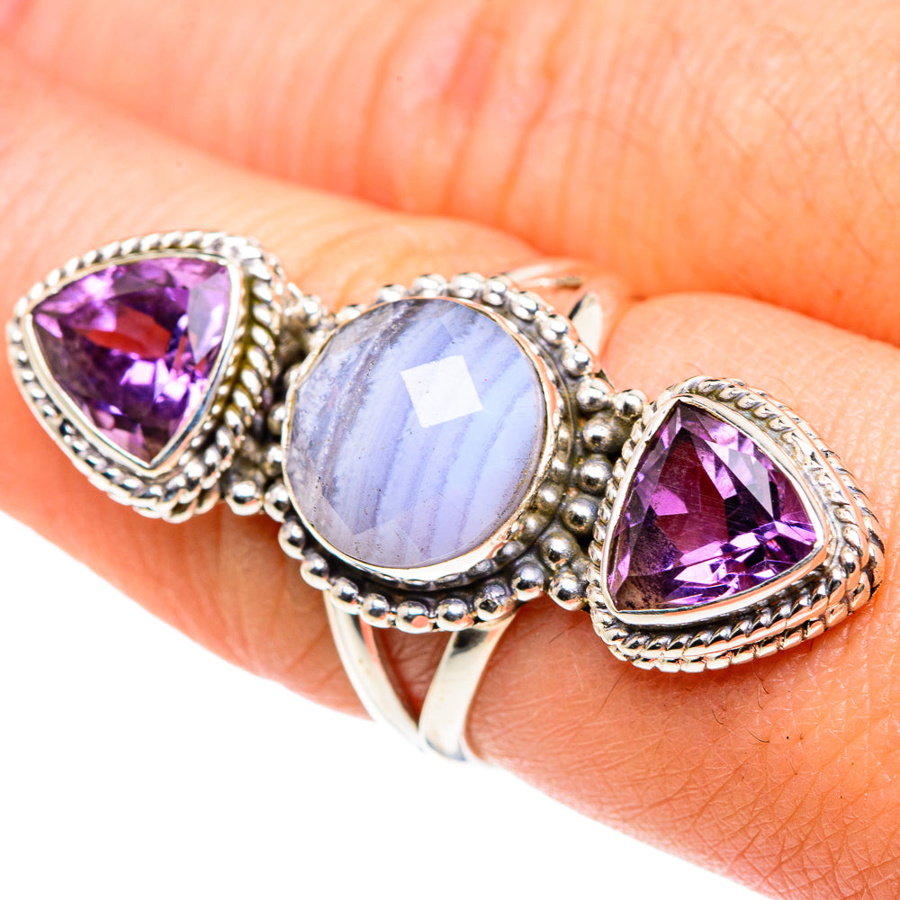 Blue Lace Agate Rings handcrafted by Ana Silver Co - RING87682