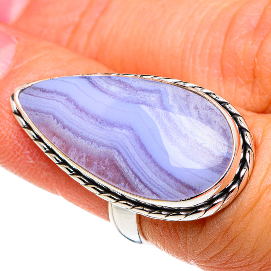 Blue Lace Agate Rings handcrafted by Ana Silver Co - RING87780