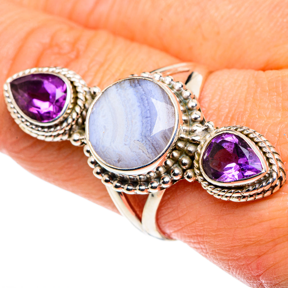 Blue Lace Agate Rings handcrafted by Ana Silver Co - RING88022