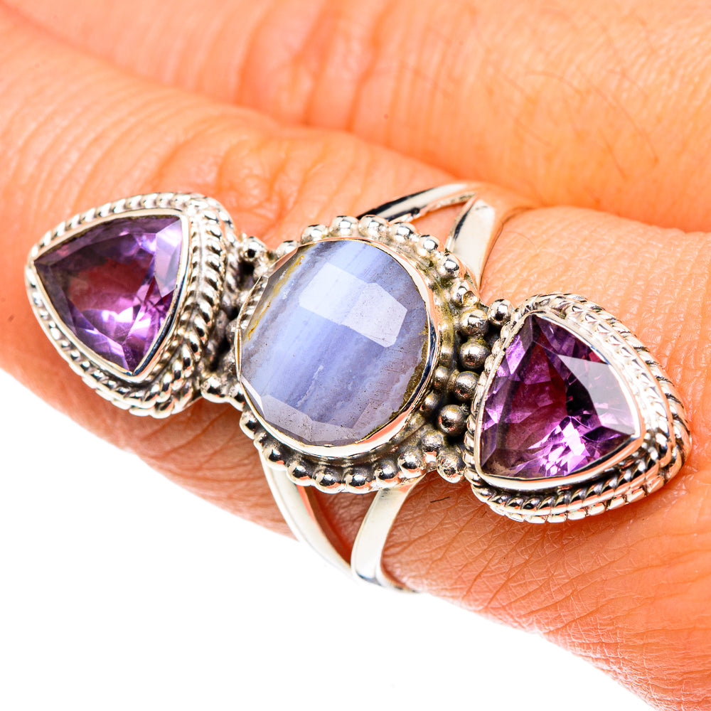 Blue Lace Agate Rings handcrafted by Ana Silver Co - RING88050