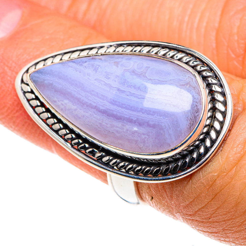 Blue Lace Agate Rings handcrafted by Ana Silver Co - RING88059