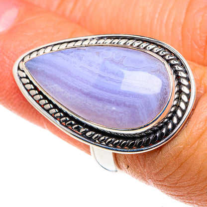 Blue Lace Agate Rings handcrafted by Ana Silver Co - RING88059